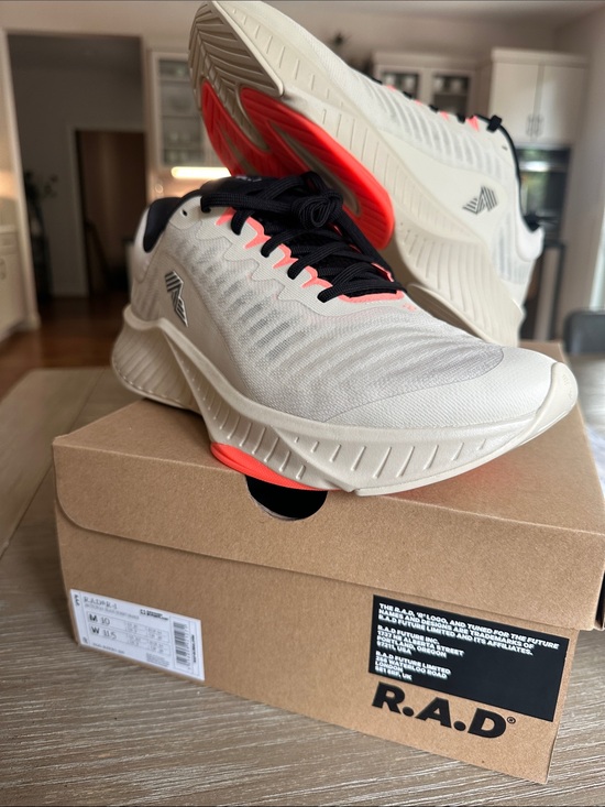 Rad Global Other - New in box RAD R-1 Neutral Beige Running Shoes with Neon Coral Accents